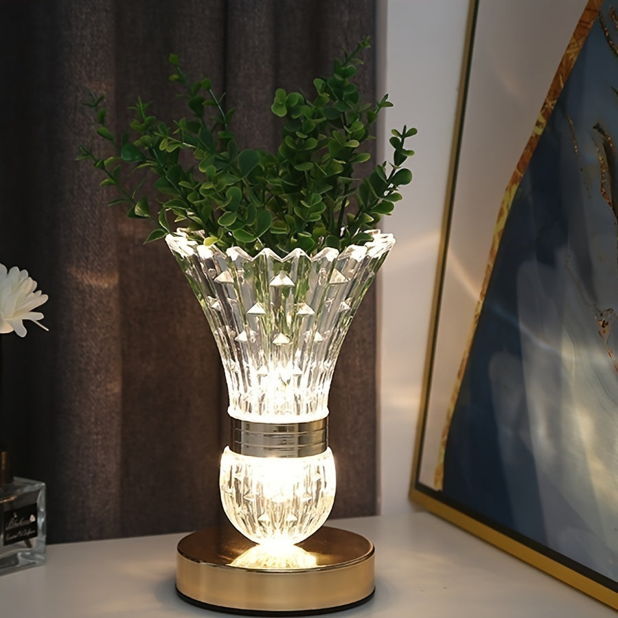 Rechargeable Crystal Vase Table Lamp with Feather Ball Design for Bedroom