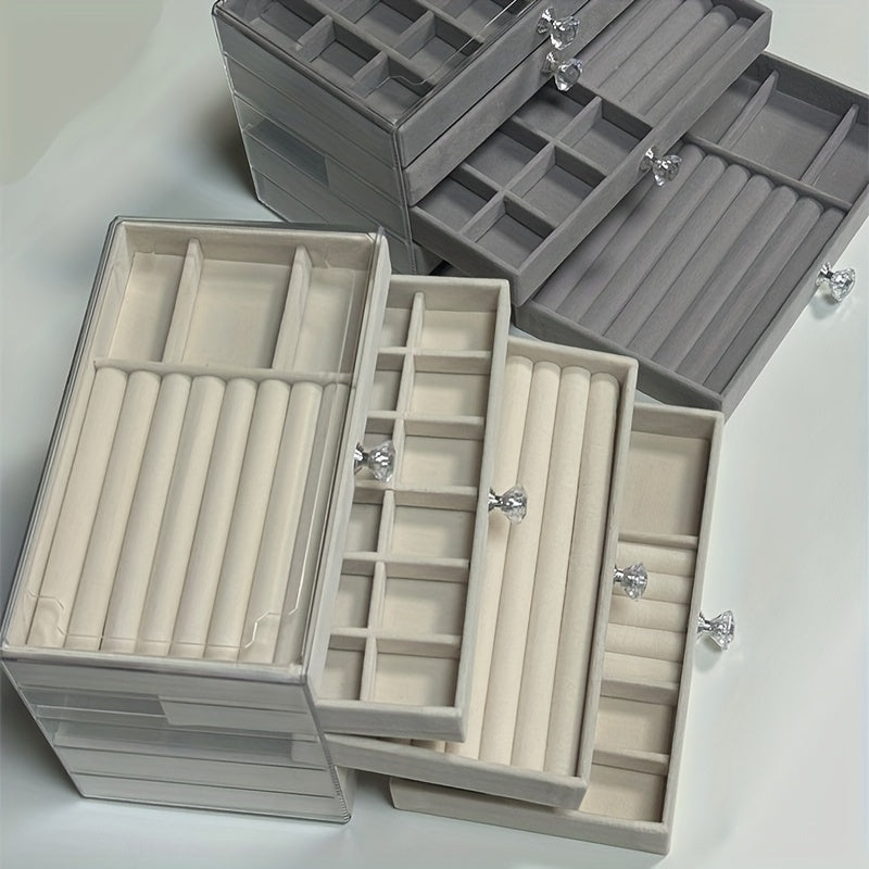 Clear Acrylic Jewelry and Shoe Storage Case with 5-Tier Velvet Organizer