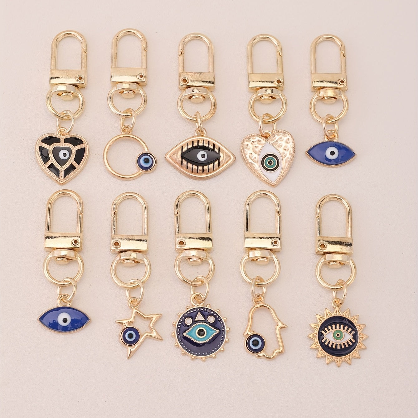 Juego de 10 amuletos de llavero de ojo turco para bolsos y accesorios de coche