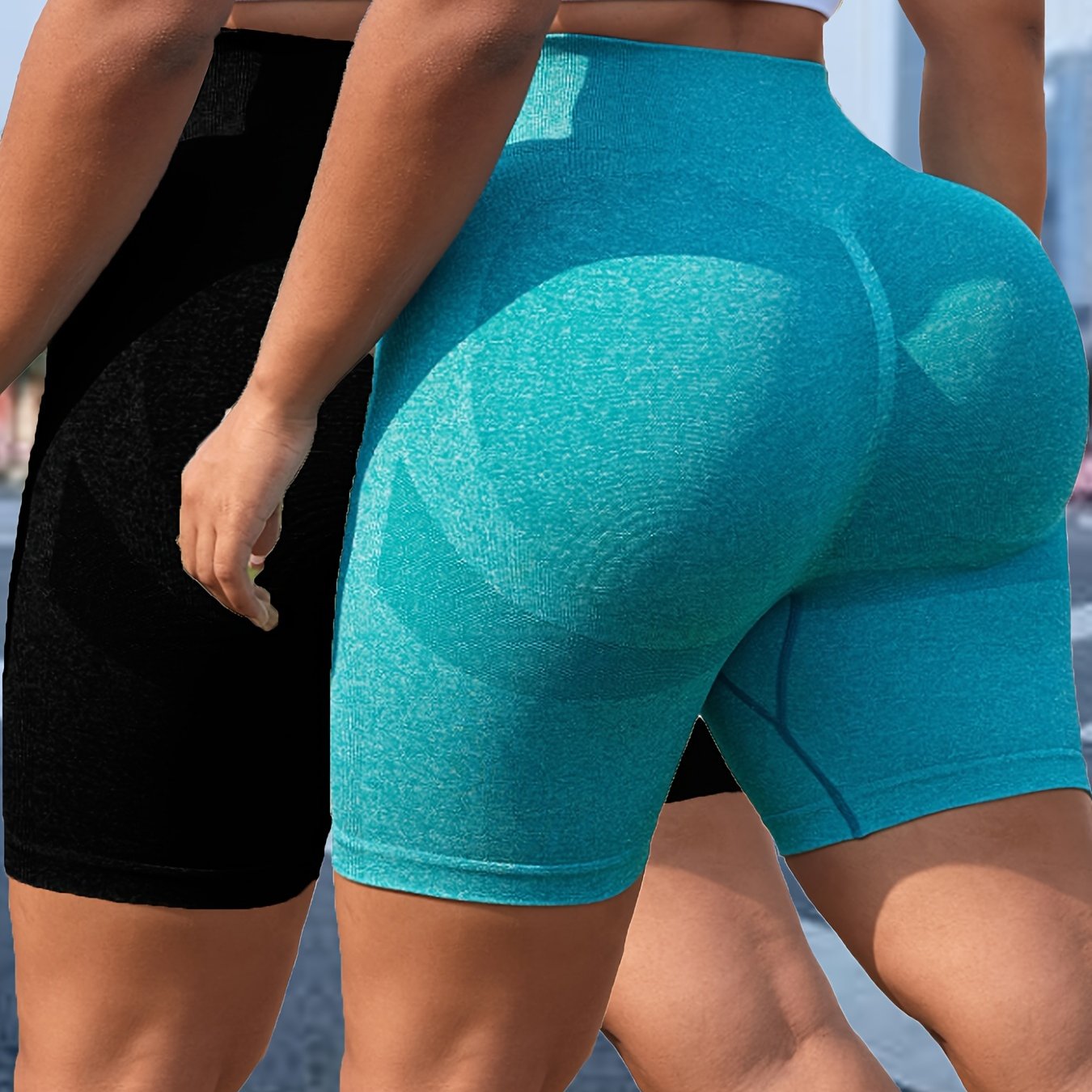 Women's Plus Size Seamless High Waisted Sports Shorts Sets 2 Pack