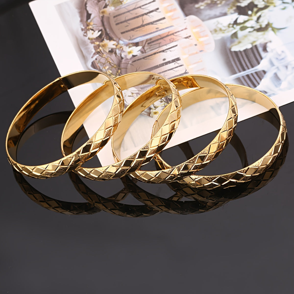 Set of 4 Gold-Tone Copper Bangles for Women Stylish Jewelry Gift