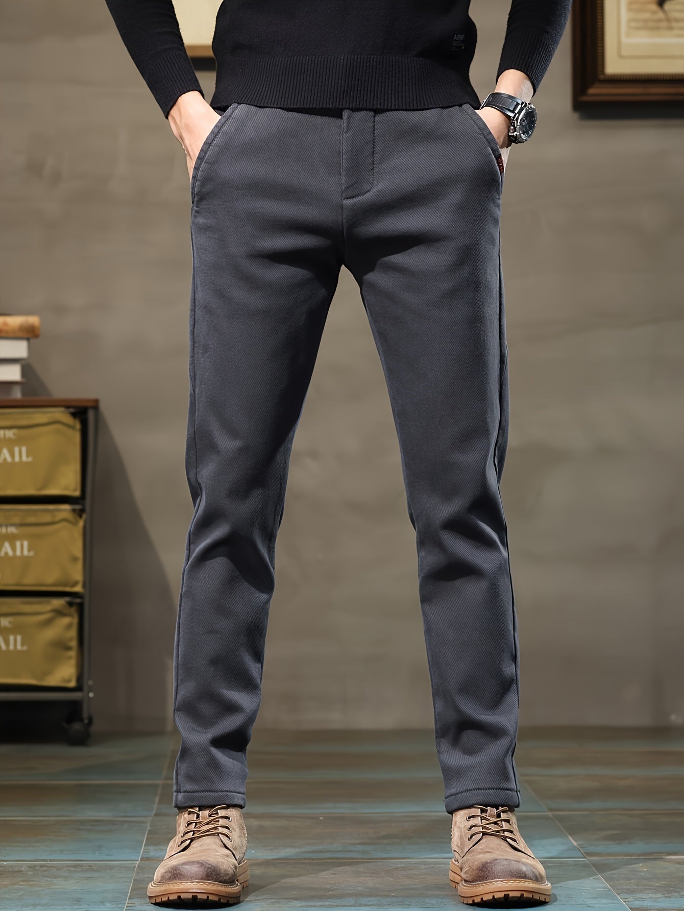 Men's Slim Fit Casual Pants Cotton Blend Zipper All-Season