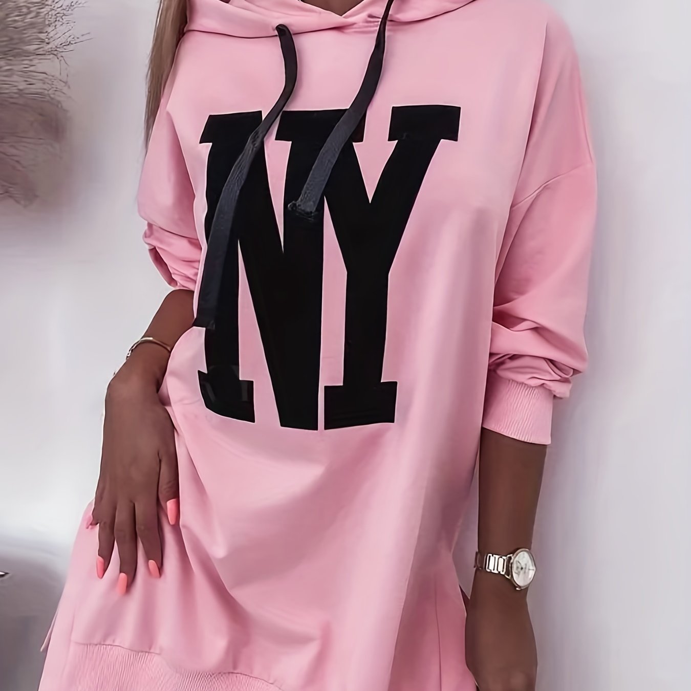 Plus Size Women's Sweatshirt Long Sleeve Letter Print Hooded Oversized Jumper