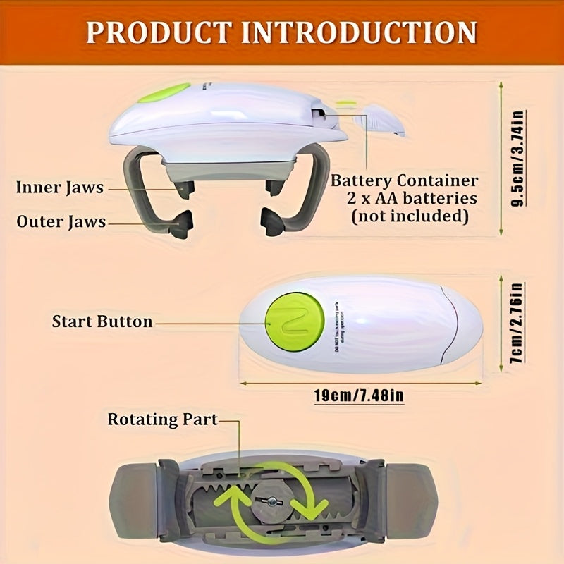 Electric Can Opener Battery-Powered with Dual Handles Compact Kitchen Tool