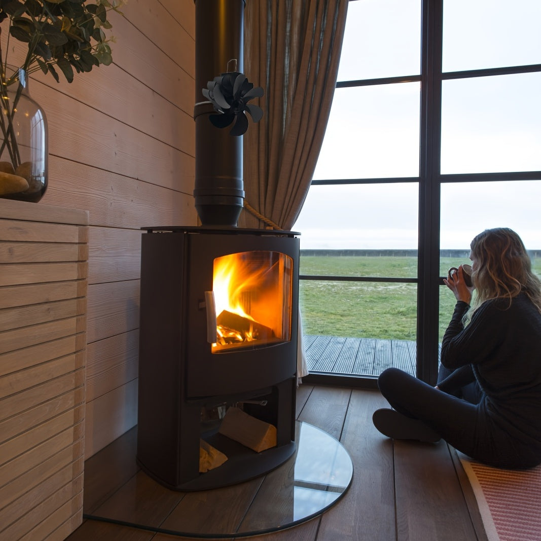 Wood Stove Chimney Fan Heat Powered Flue Pipe Fireplace Fan with 6 Blades for Winter Heating
