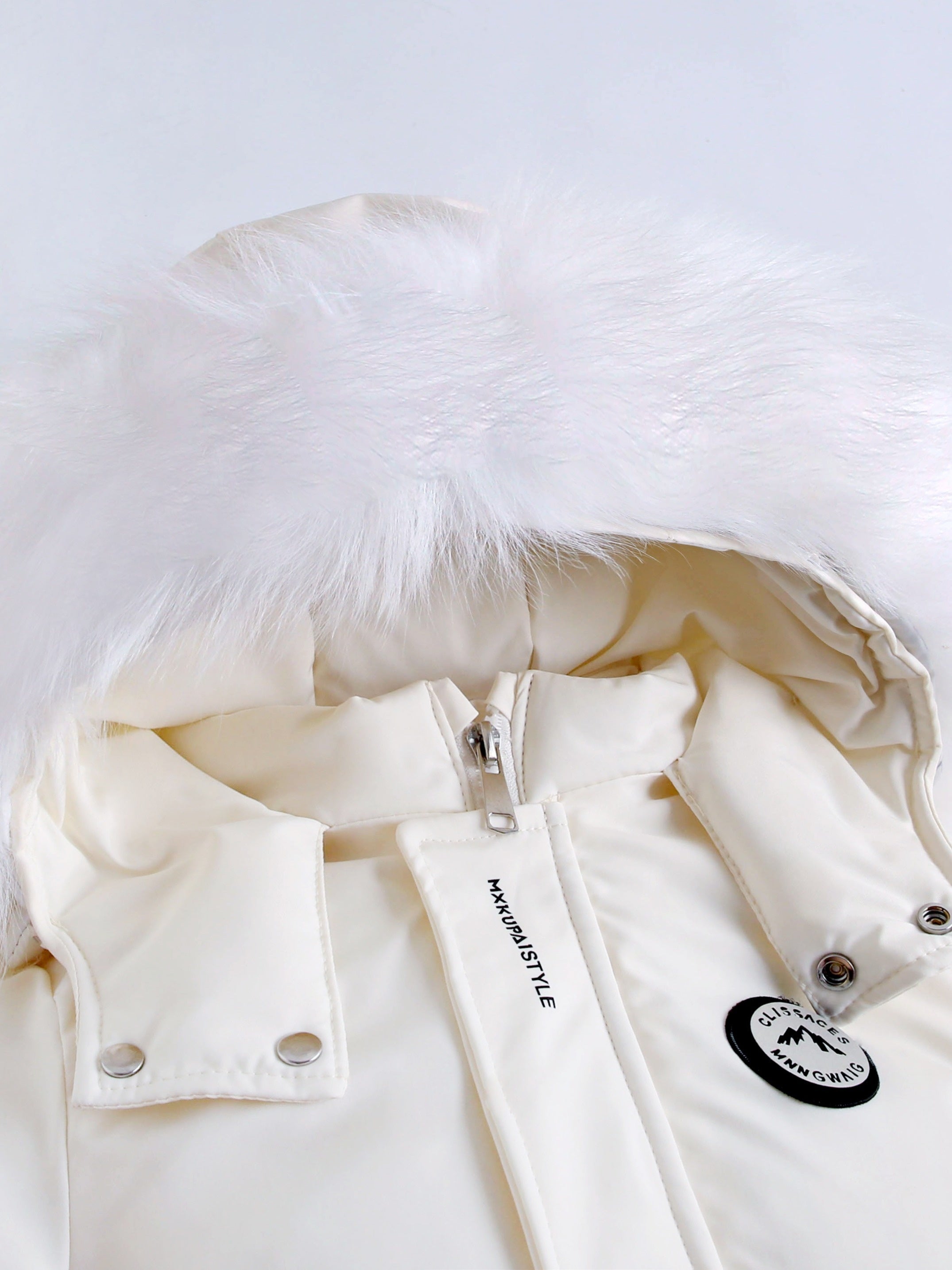 Baby Winter Jacket Hooded Fur Trim Pockets Fleece-Lined Unisex Navy Blue