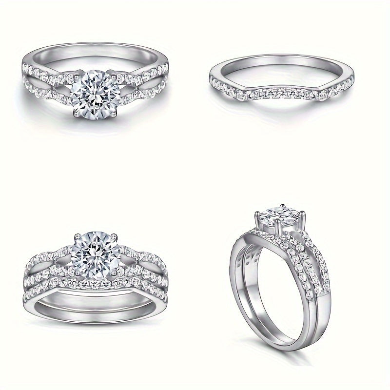 "Vaqt o‘tkazmaydigan fransuz uslubidagi 2-qismli 925 sterling kumush moissanit kelin uzuklari to‘plami - platina qoplamasi, haqiqiy dekabr tug‘ilgan toshi, Rojdestvo, har kuni va sayohatlar uchun mukammal, yil davomida foydalanish uchun mos"