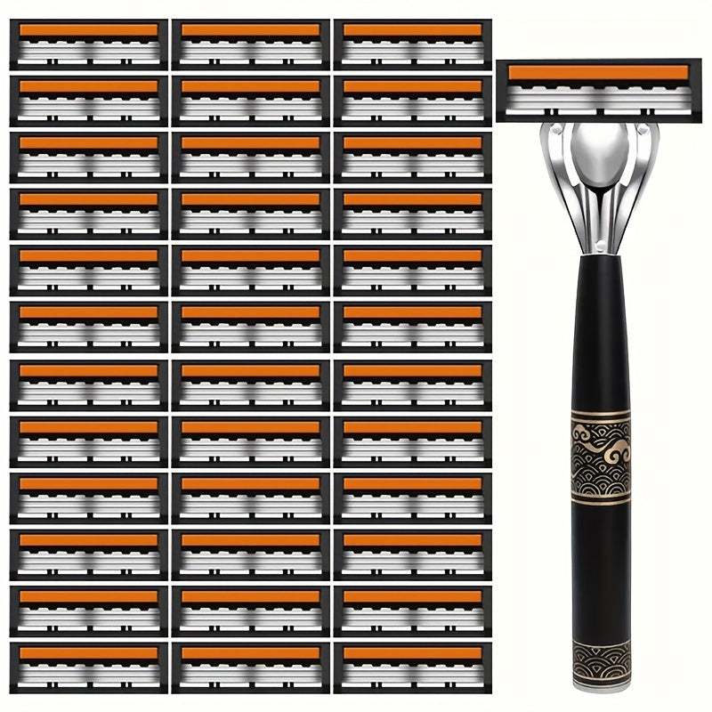 Juego de maquinillas de afeitar manual de acero inoxidable de 3 capas para hombres con hojas de repuesto