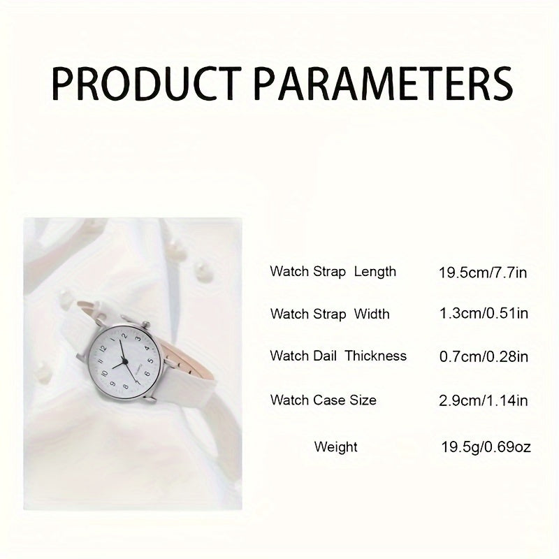 Women's White Quartz Watch and Leaf Open Bracelet Set for Gifting