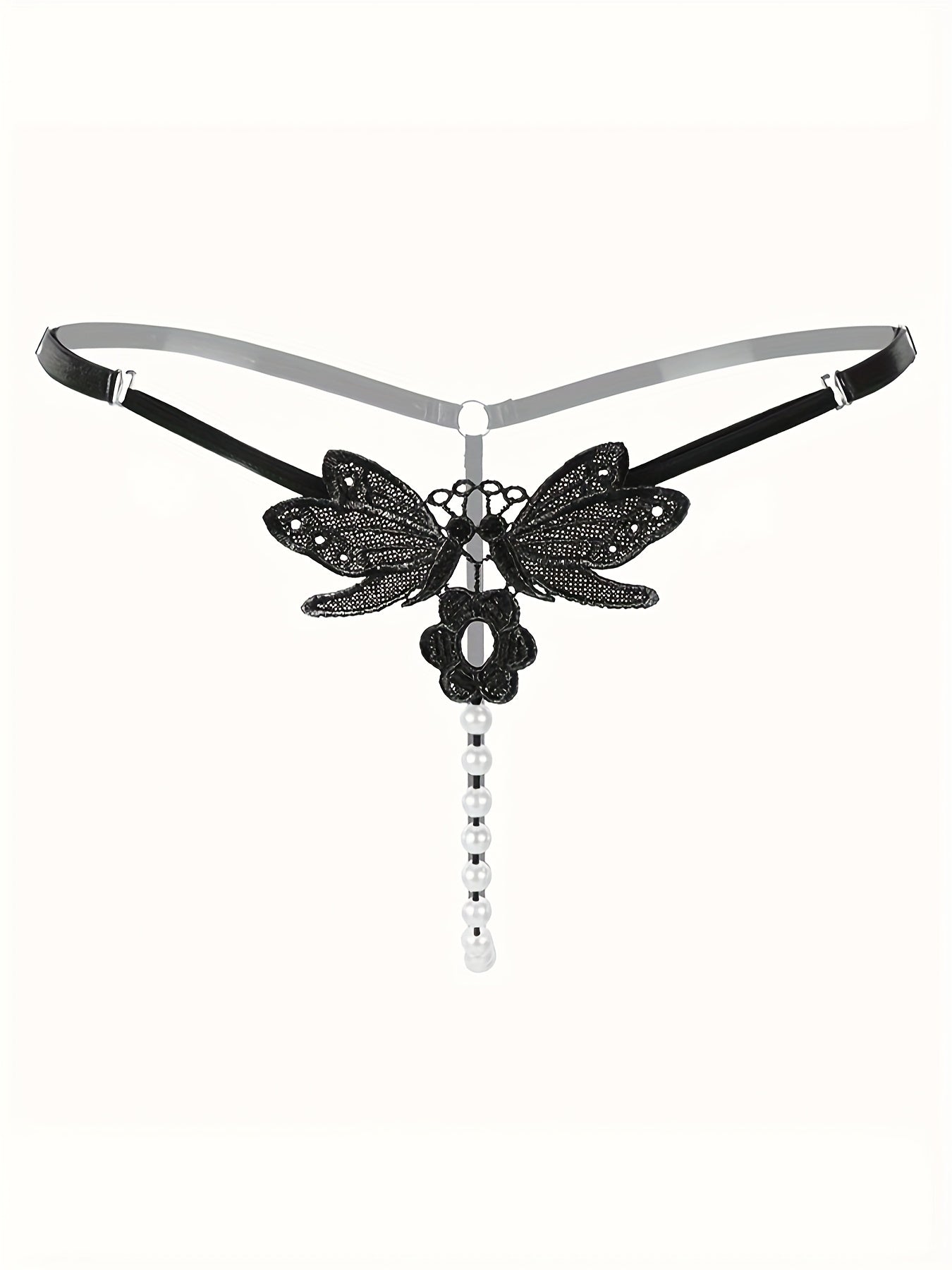 Women's Lace Thongs Low Waist Open Crotch G-String with Pearl Pendant Lingerie