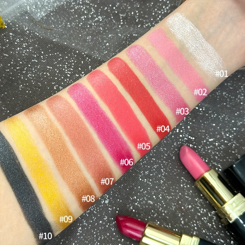 Women Waterproof Lipstick with Hydrating Shine and Metallic Finish