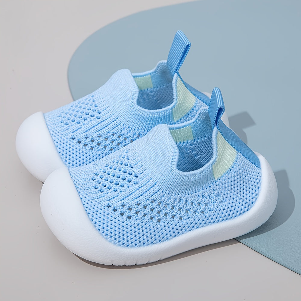 Infant Knit Shoes with Striped and Geometric Patterns Slip-On Casual All-Season TPR Sole