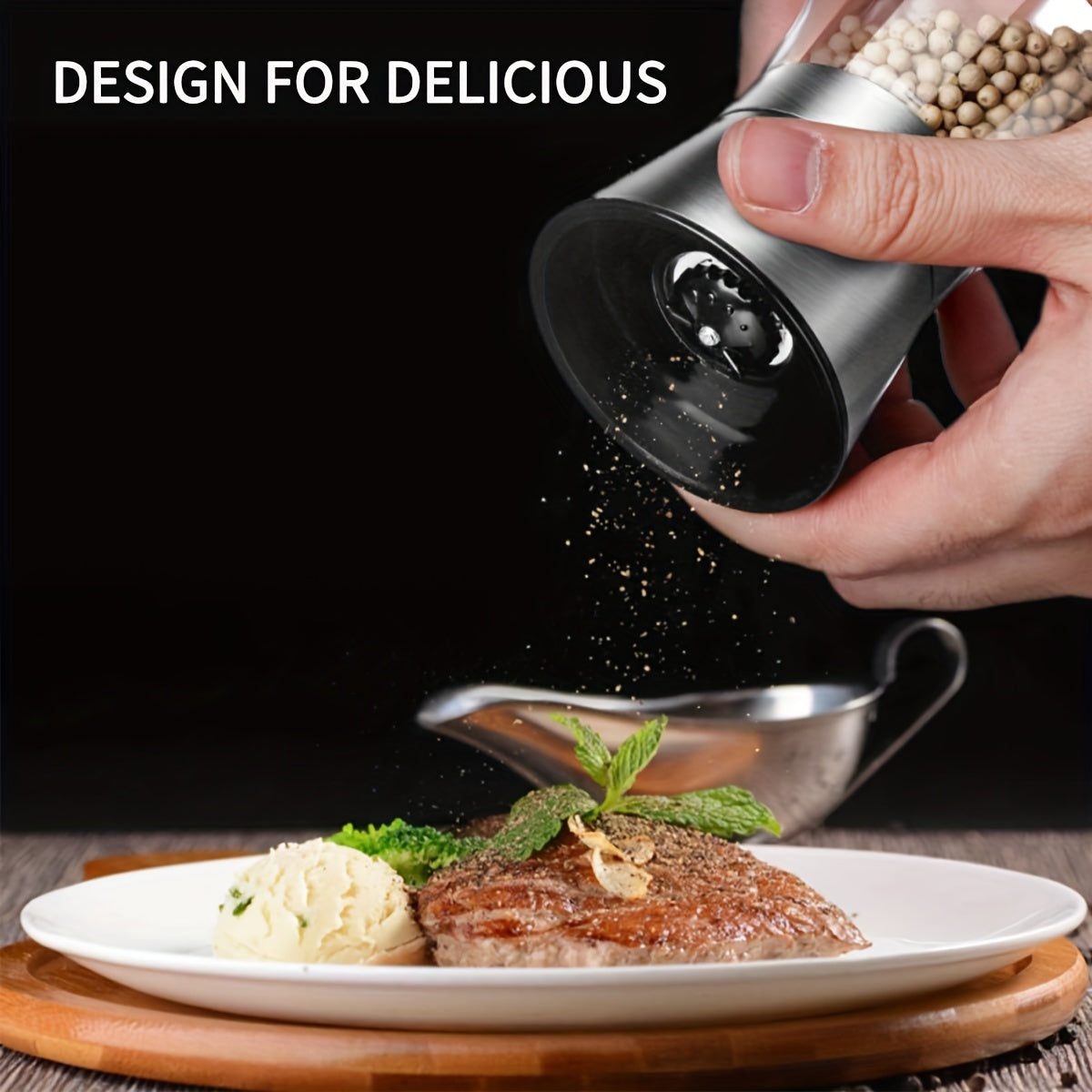 Juego de molinillos de vidrio para pimienta y sal de 2 piezas para cocina, barbacoa, picnic