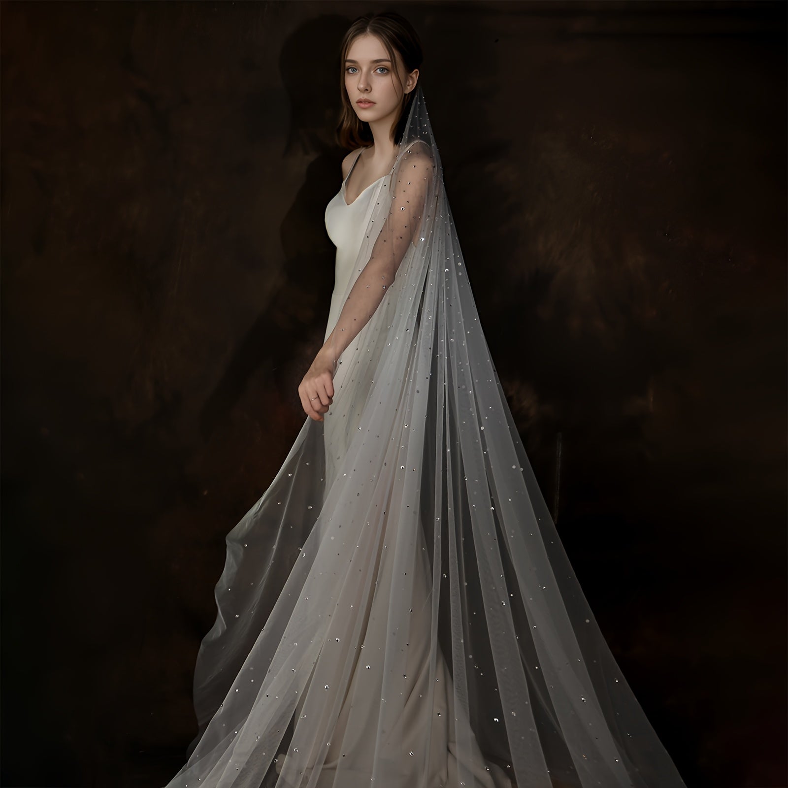 Bridal Veil with Rhinestones and Comb Single Layer Wedding Accessory