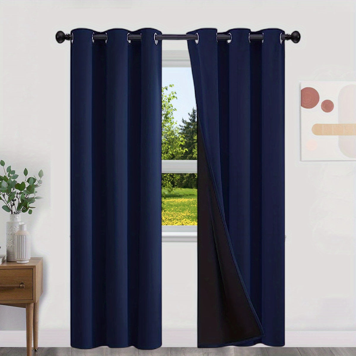 Blackout Curtains 100% Opaque with Lining 2 Pieces for Bedroom Living Room