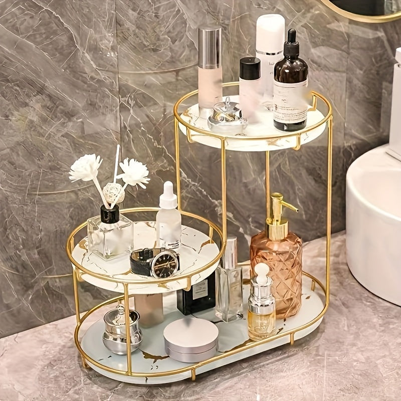 Metal Bathroom Organizer with Multiple Tiers and Display Shelf for Cosmetics and Toiletries