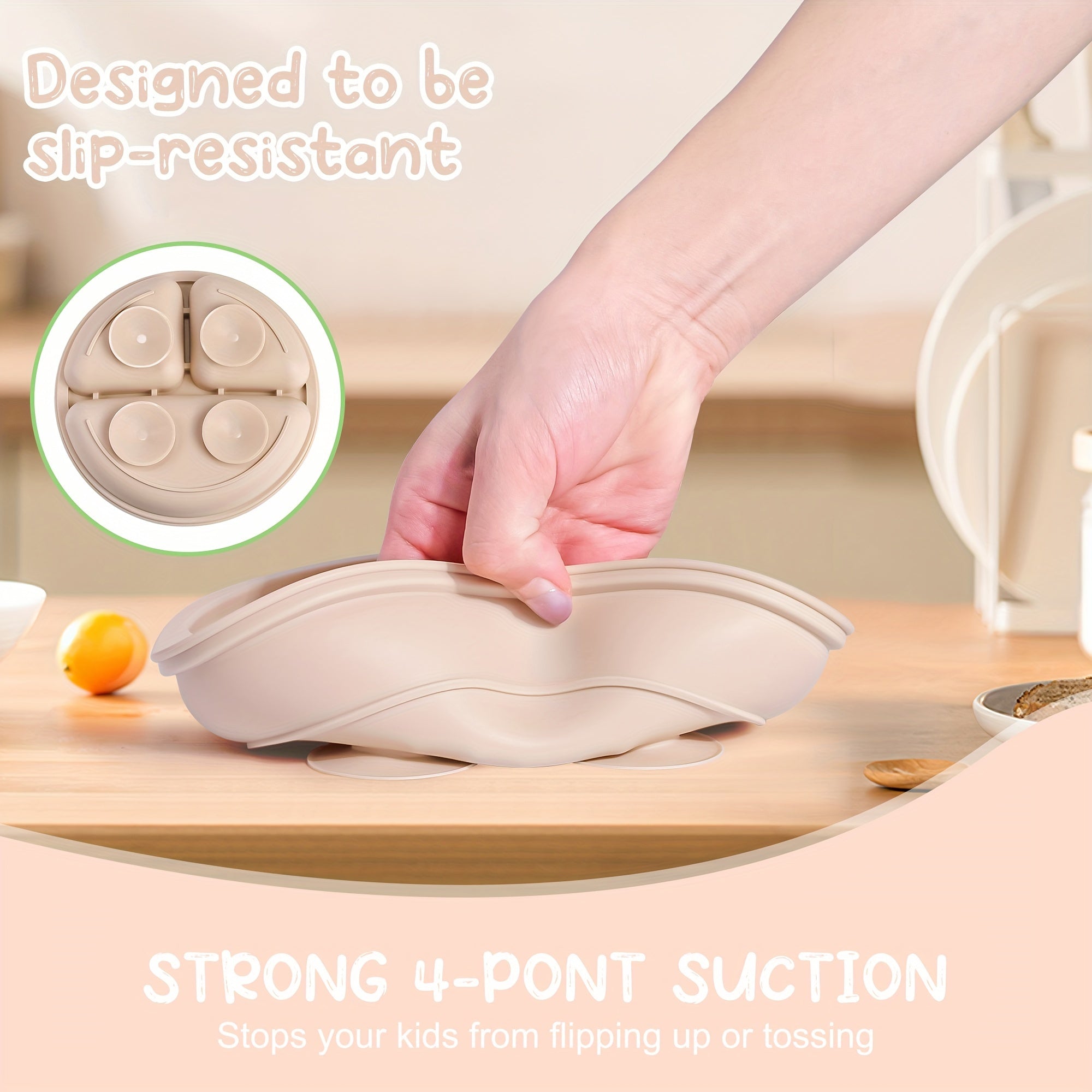 Kichkina bolalar uchun 3 ta bo'lakli silikonli taom berish to'plami, qoshiq, idishlar