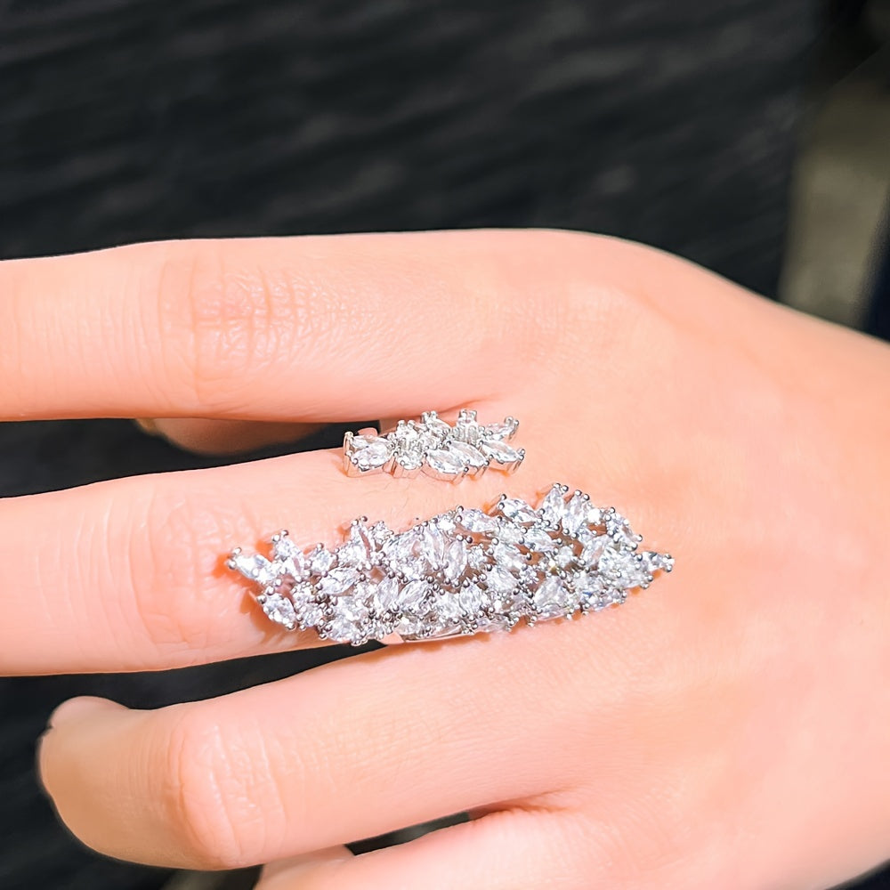 Women's Engagement Ring with Chunky White Cubic Zirconia and Pave Setting