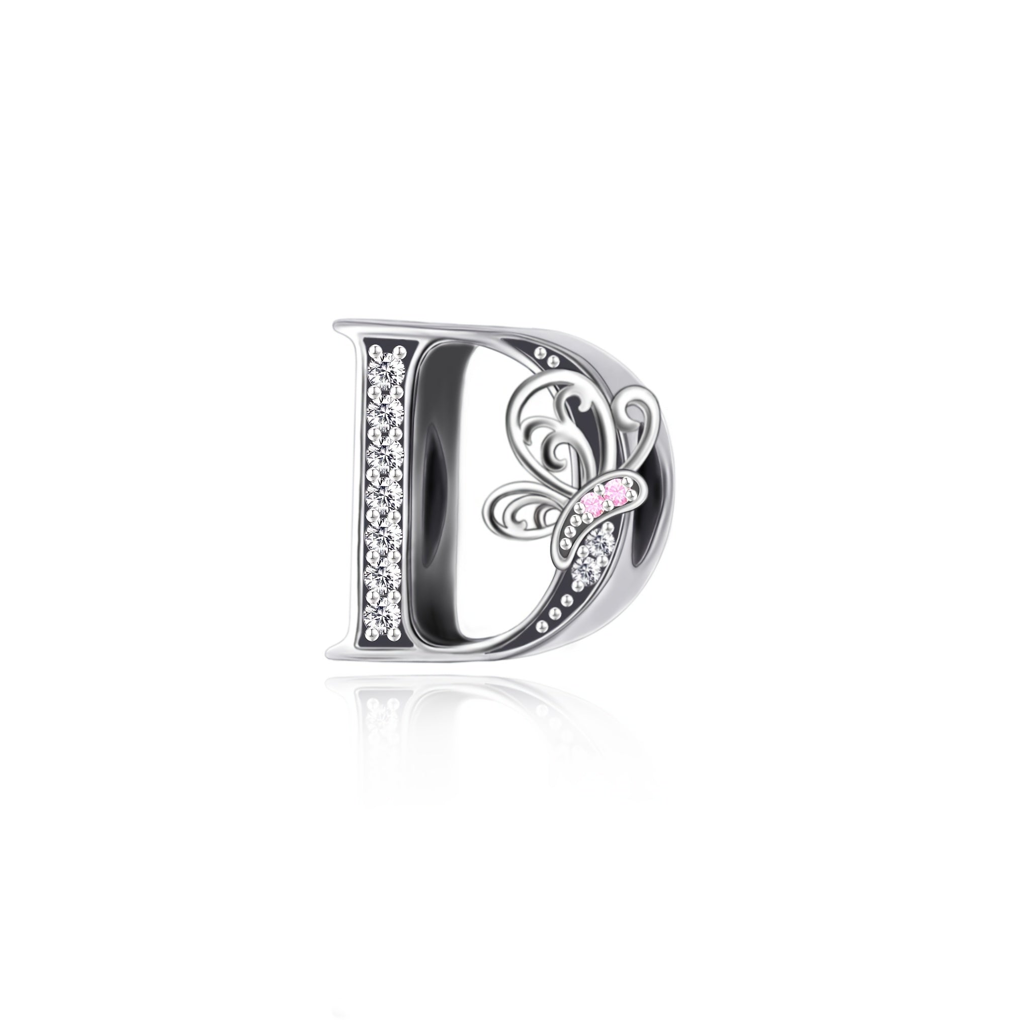 Sterling Silver Alphabet and Butterfly Charm Beads with Cubic Zirconia for Jewelry Making