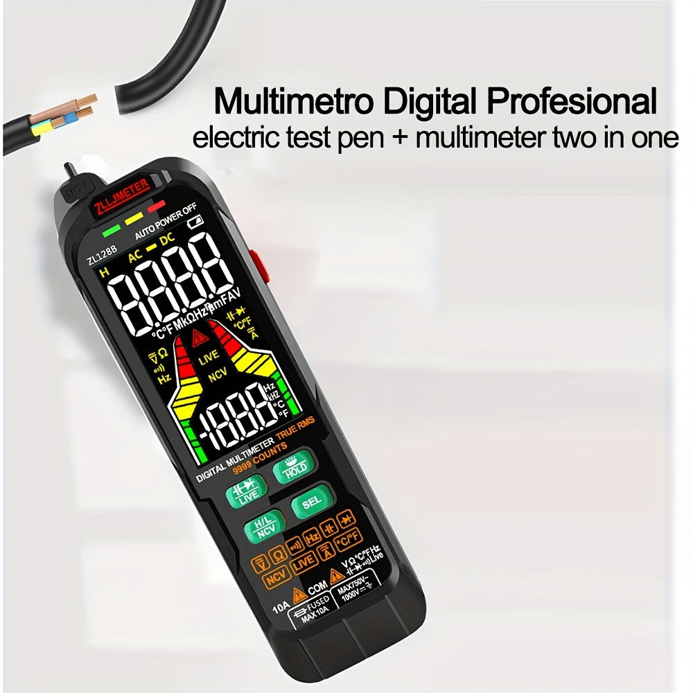 Digital Multimeter with Analog-Digital Display USB Rechargeable Pen Style AC/DC Voltage Current Capacitance Temp True RMS