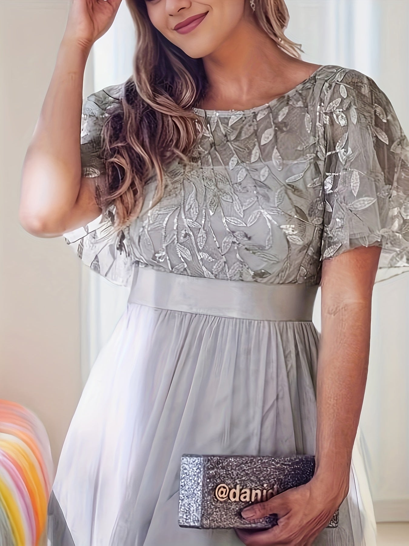 Plus Size Evening Gown A-Line Mesh Splicing for Banquets and Parties