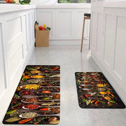 Spices and Cutlery Patterned Non-Slip Kitchen Floor Rug for Home Decor