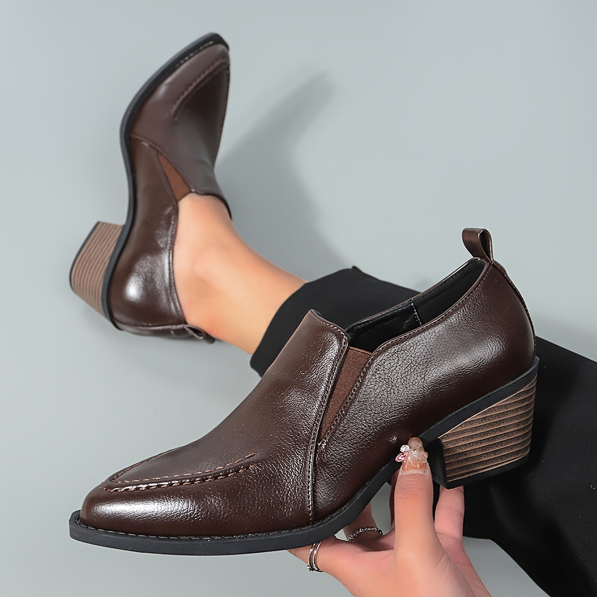 Women Autumn Solid Color Lychee Pattern Chelsea Boots Black Short Heel