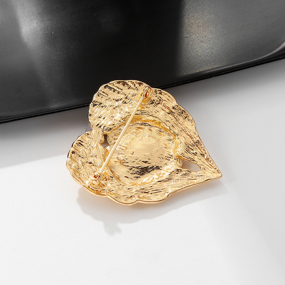 Enamel Heart-Shaped Poppies Brooch with Unique Accents for Women