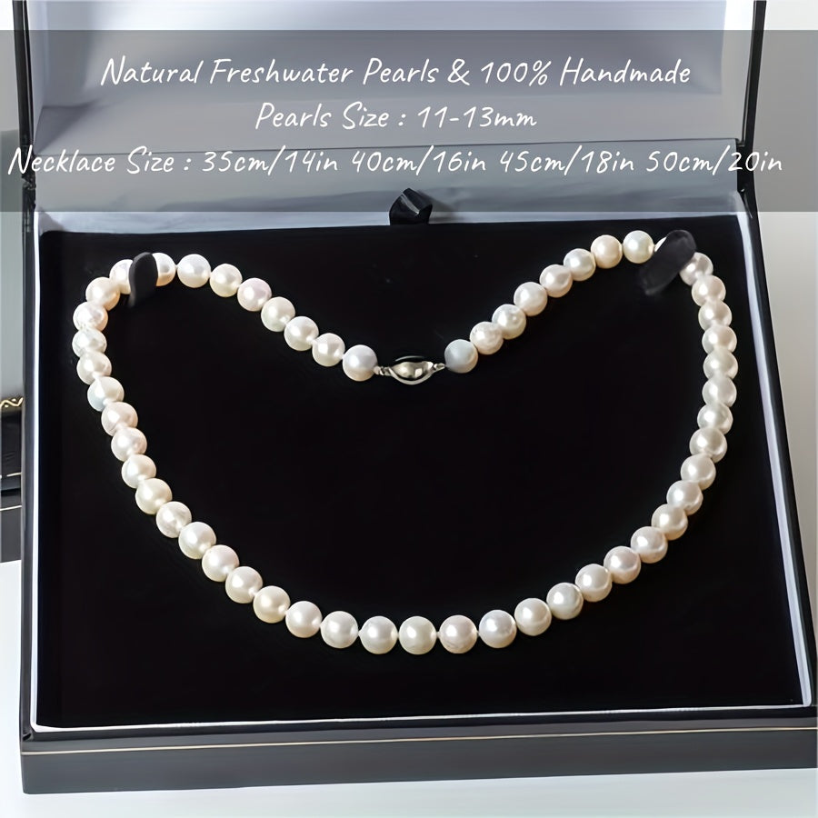 Natural Freshwater Pearl Necklace 11-13mm Large Pearls Gift Box for Women or Men