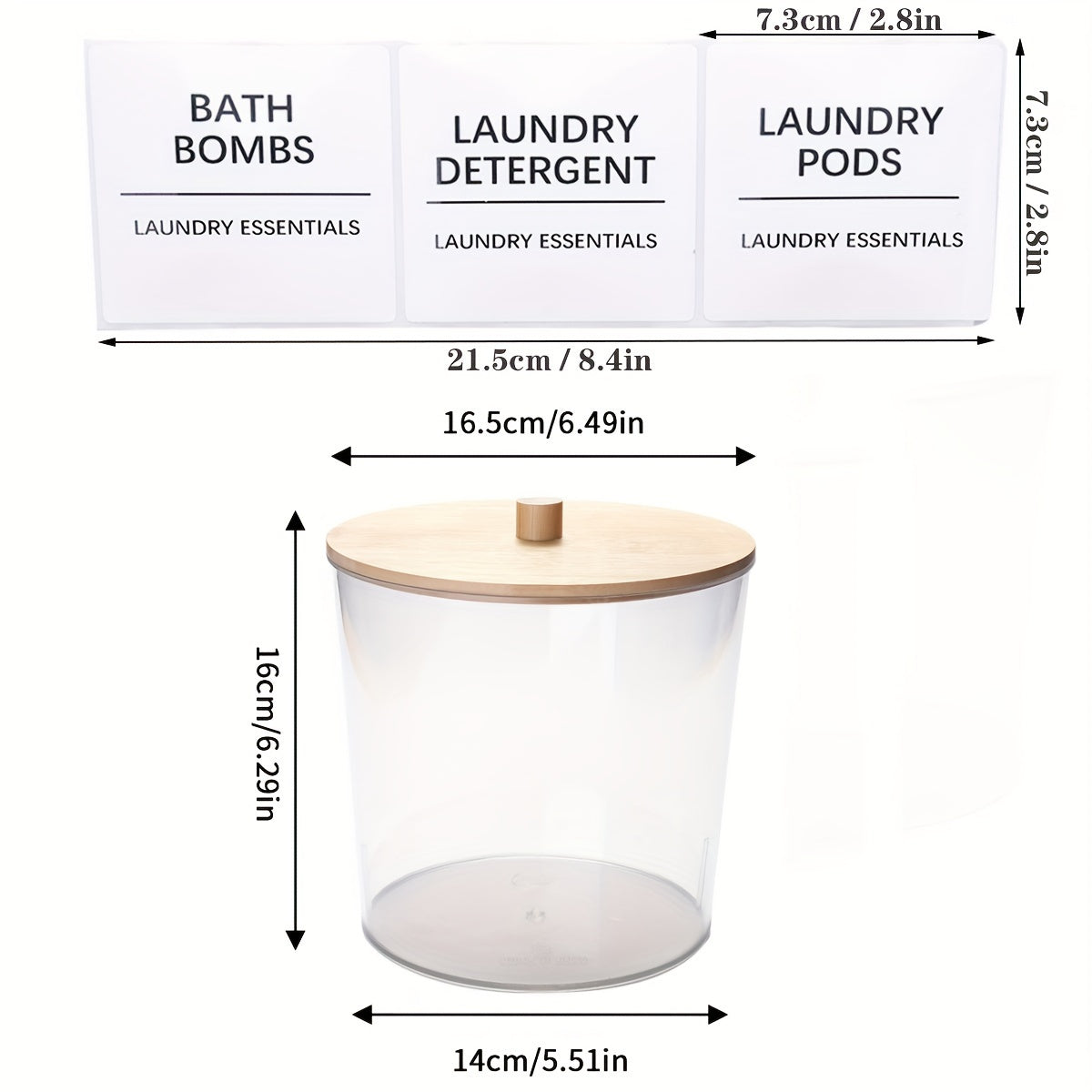 1 yoki 2 ta katta shaffof kir yuvish konteynerlari to'plami, bambuk qopqoq va yorliqlar bilan plastik tarqatish idishlari, kir yuvish xonasi aksessuarlarini, saqlash va tashkil etish uchun mukammal.