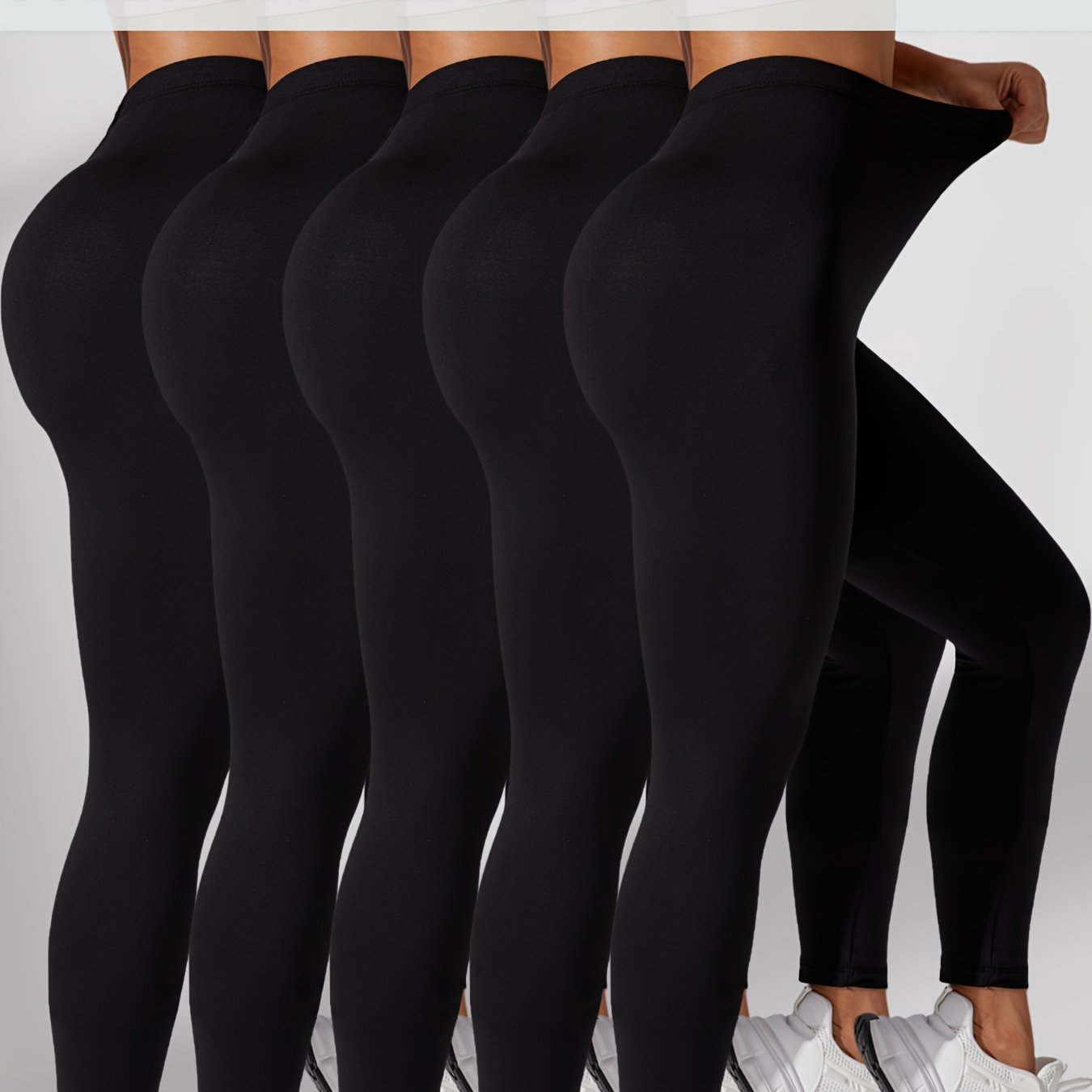 Plus Size Women's Soft High-Elasticity Non-See-Through Workout Leggings for Running and Yoga Set of 5