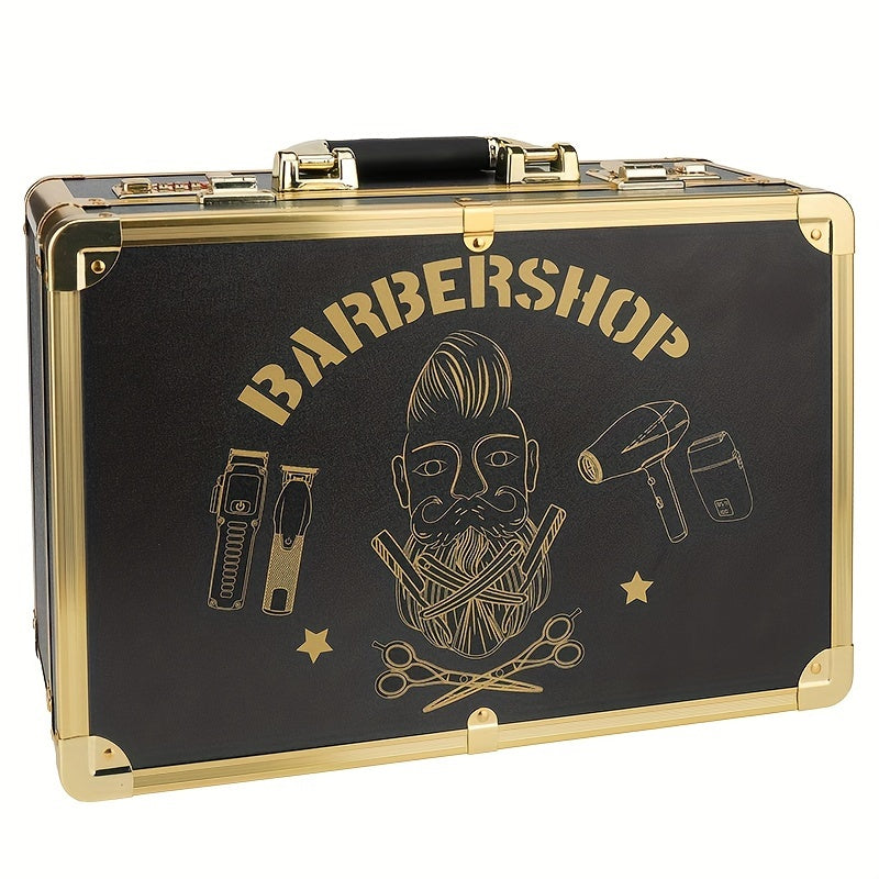 Qassoblar uchun mo'ljallangan qattiq saqlash qutisi, qaychi, taroq, moy va aksessuarlar bilan