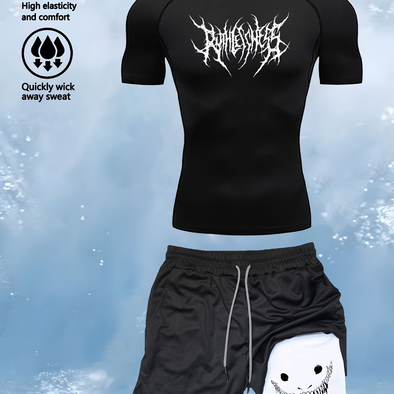 Men's Athletic Set with High-Stretch Quick-Dry T-Shirt and Double-Layer Shorts for Gym Running and Fitness