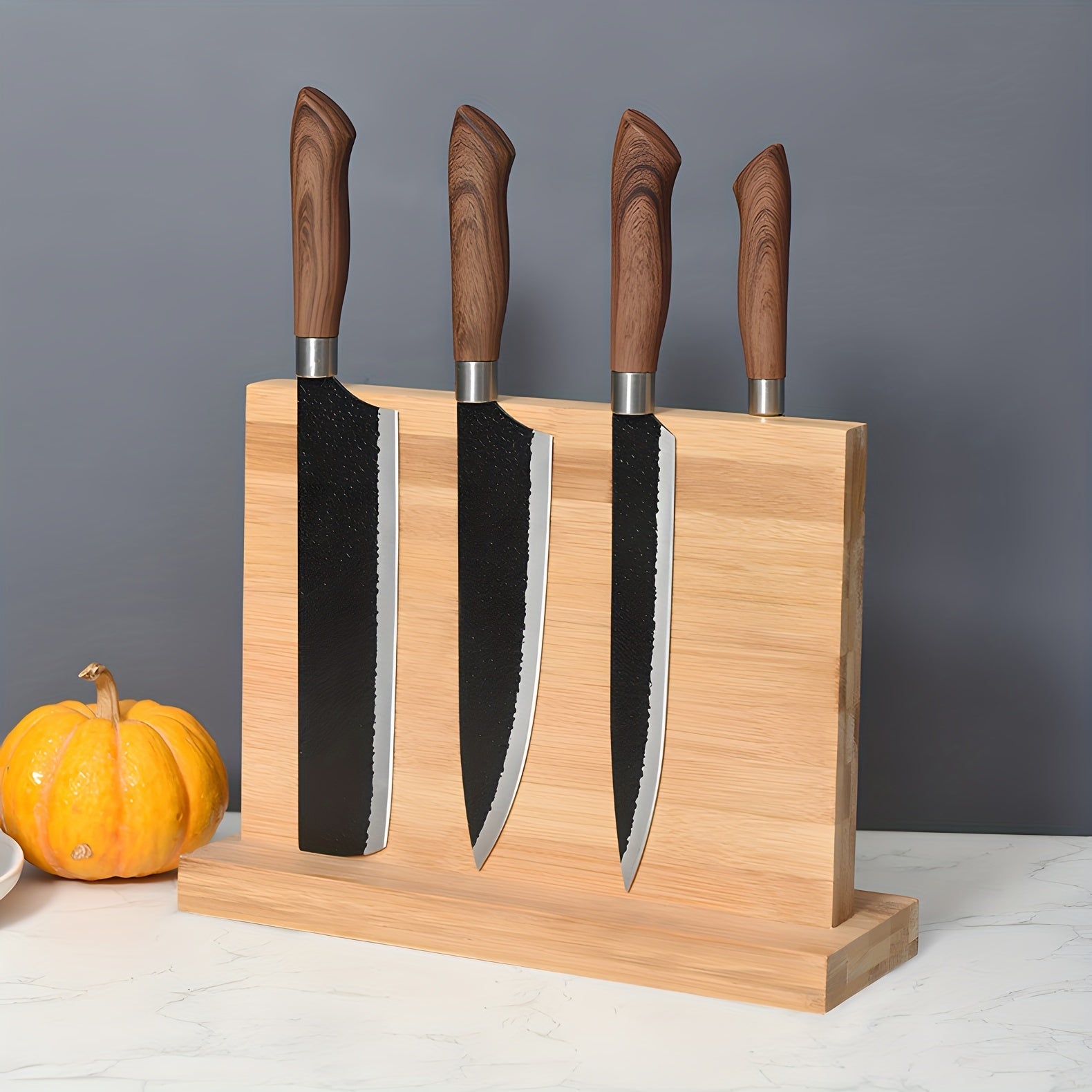 Natural Bamboo Double-Sided Magnetic Knife Block with Spacious Storage