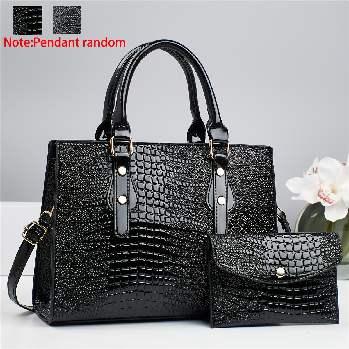 Ayollar uchun 2 ta krokodil naqshidagi sumka to'plami, yuqori sifatli kumush hamyon va rivet bezakli porloq charm to'plam sumkasi bilan birga. 14-fevral kuni sovg'a, ish va dam olish uchun mukammal.