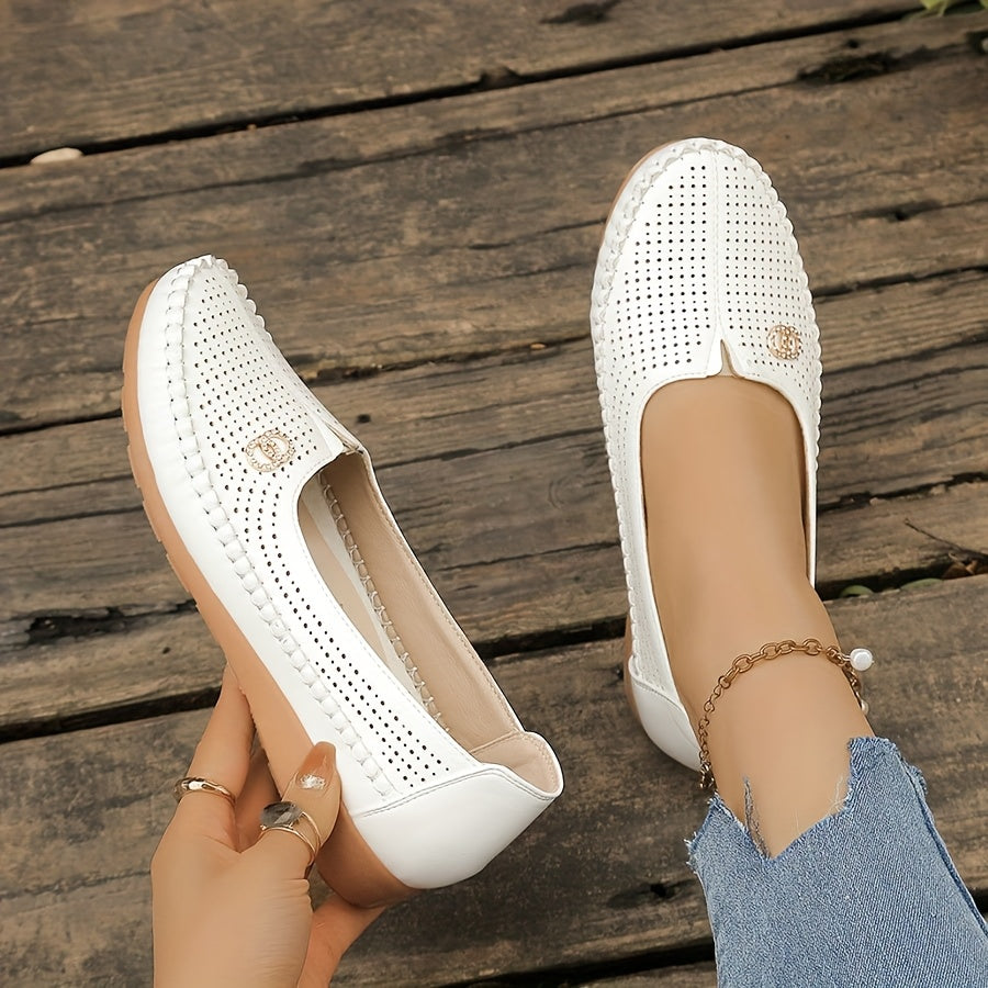 Women's Flat Loafers Slip-On Breathable Perforated TPR Sole All-Season Shoes