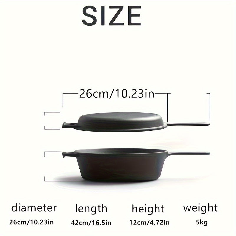 Black Cast Iron Combo Cooker 1-Piece Stew and Fry Pan Non-Stick Heat-Resistant
