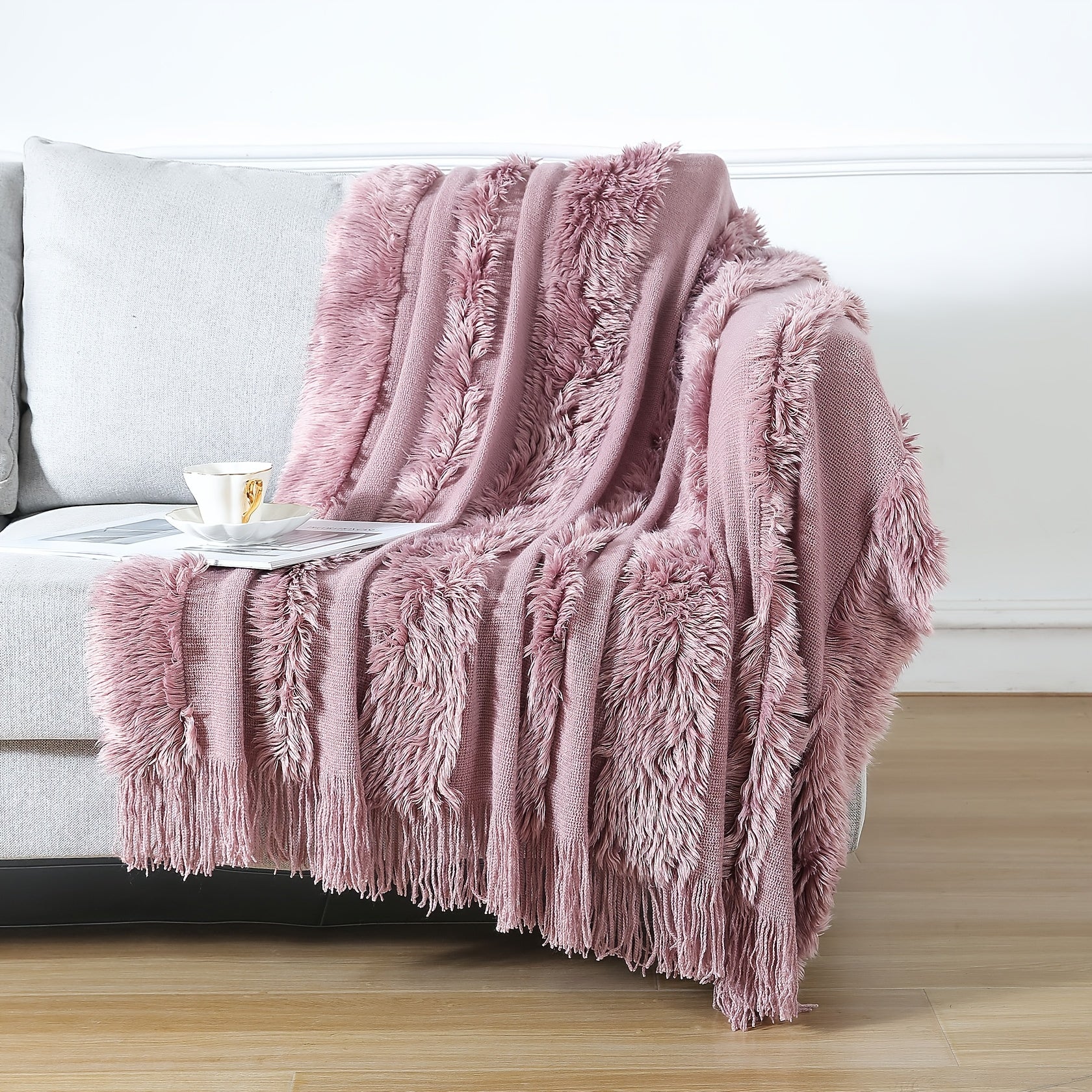Acrylic Chunky Knit Throw Blanket with Tassels for Couch and Home Decor