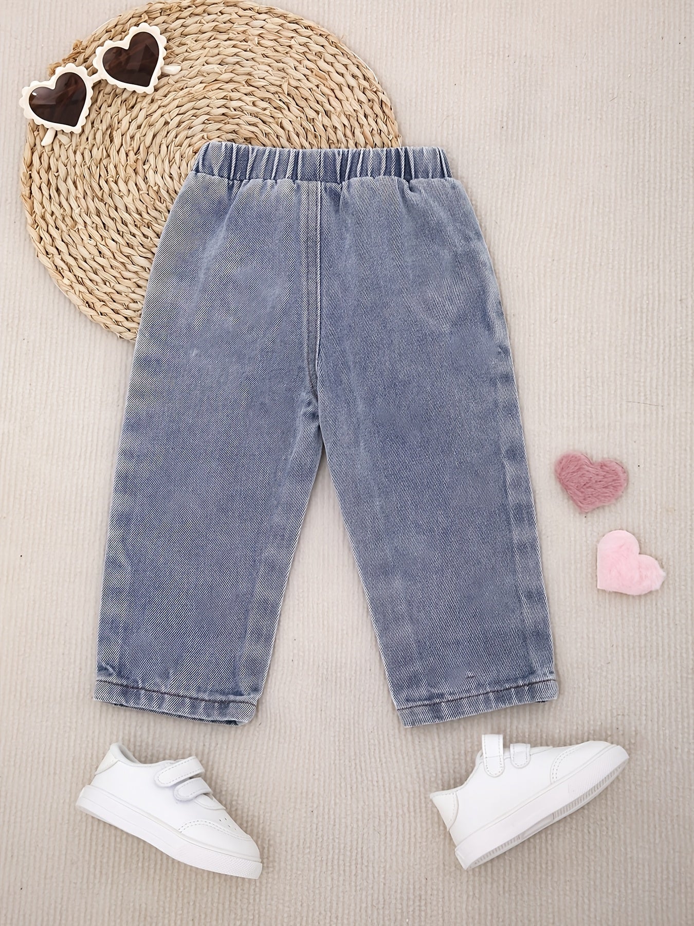 Girls' Jeans with Heart Embroidery Rayon Blend Machine Washable for Spring Fall