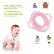 Asiento de inodoro para bebé con asas de cojín de TPE suave, tapete de entrenamiento removible para niños y niñas