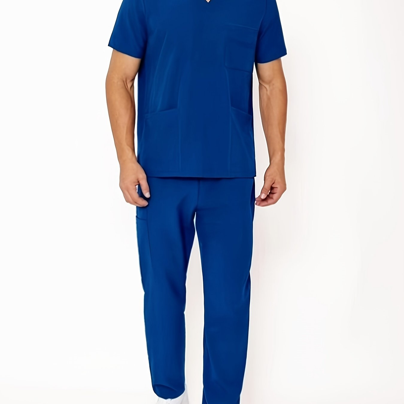 Men's Summer V-Neck Scrub Set with Pockets Casual Workwear for Medical Staff