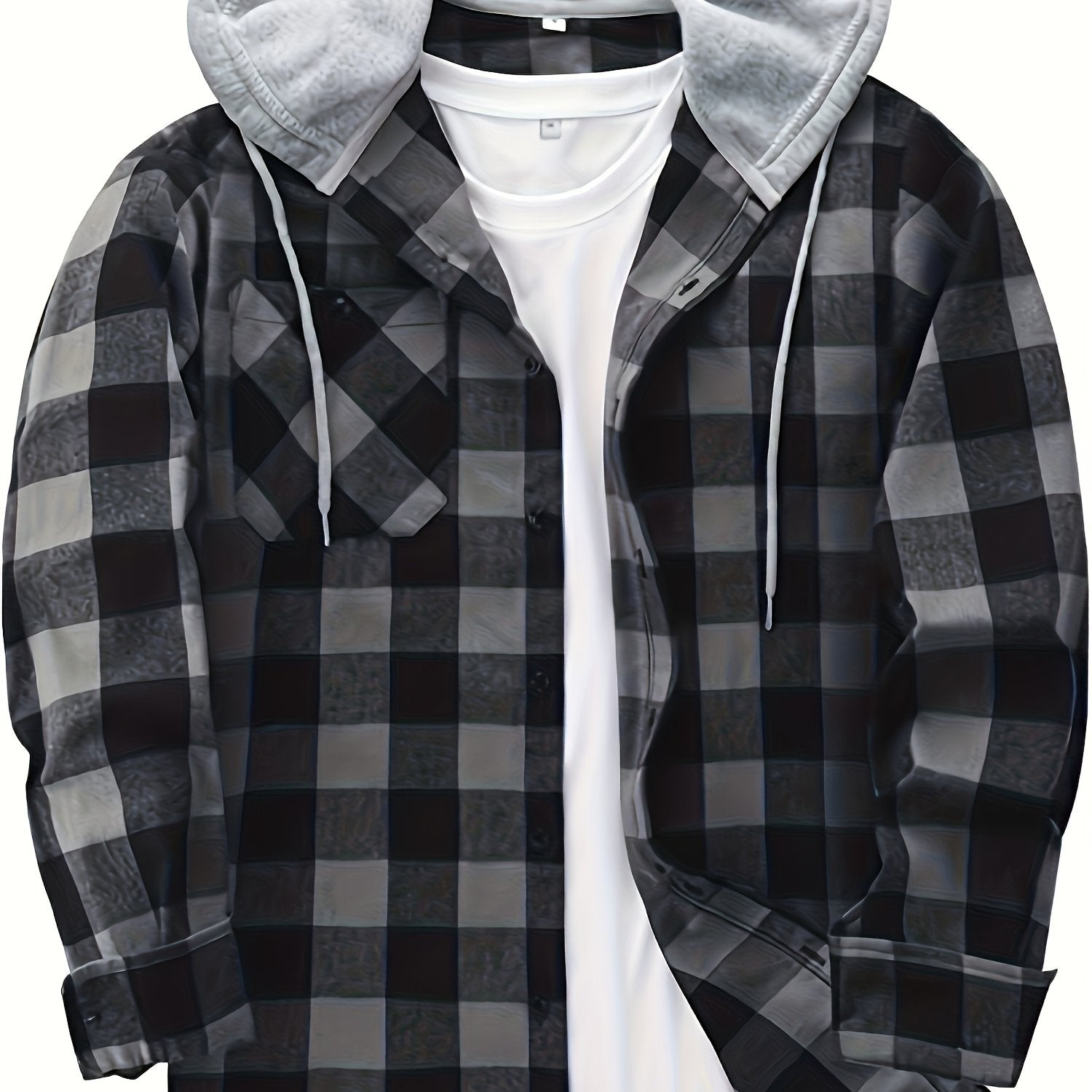 Men's Plus Size Plaid Hooded Shirt Jacket for Casual Daily Wear