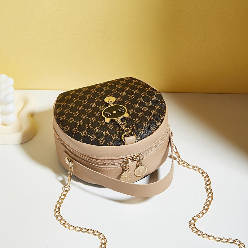 Small Round Clutch Bags with Western Prints for Daily Use in Black White Khaki