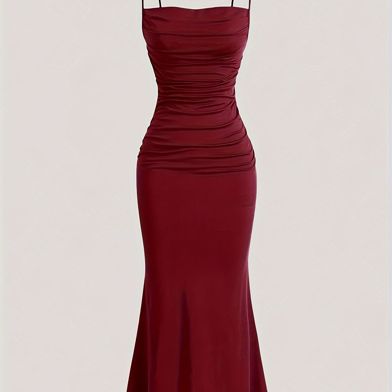 Women's Spaghetti Strap Mermaid Dress Solid Color Summer Fit and Flare Polyester