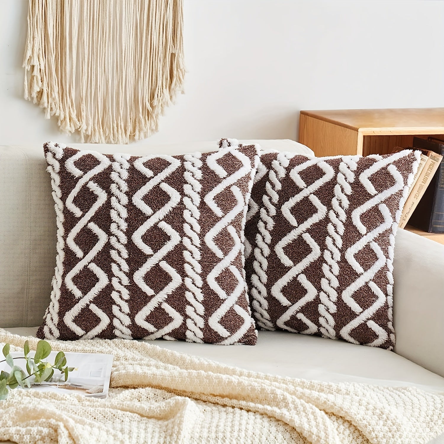 Blue and White Herringbone Throw Pillow Cover with Zipper Closure, Machine Washable Polyester