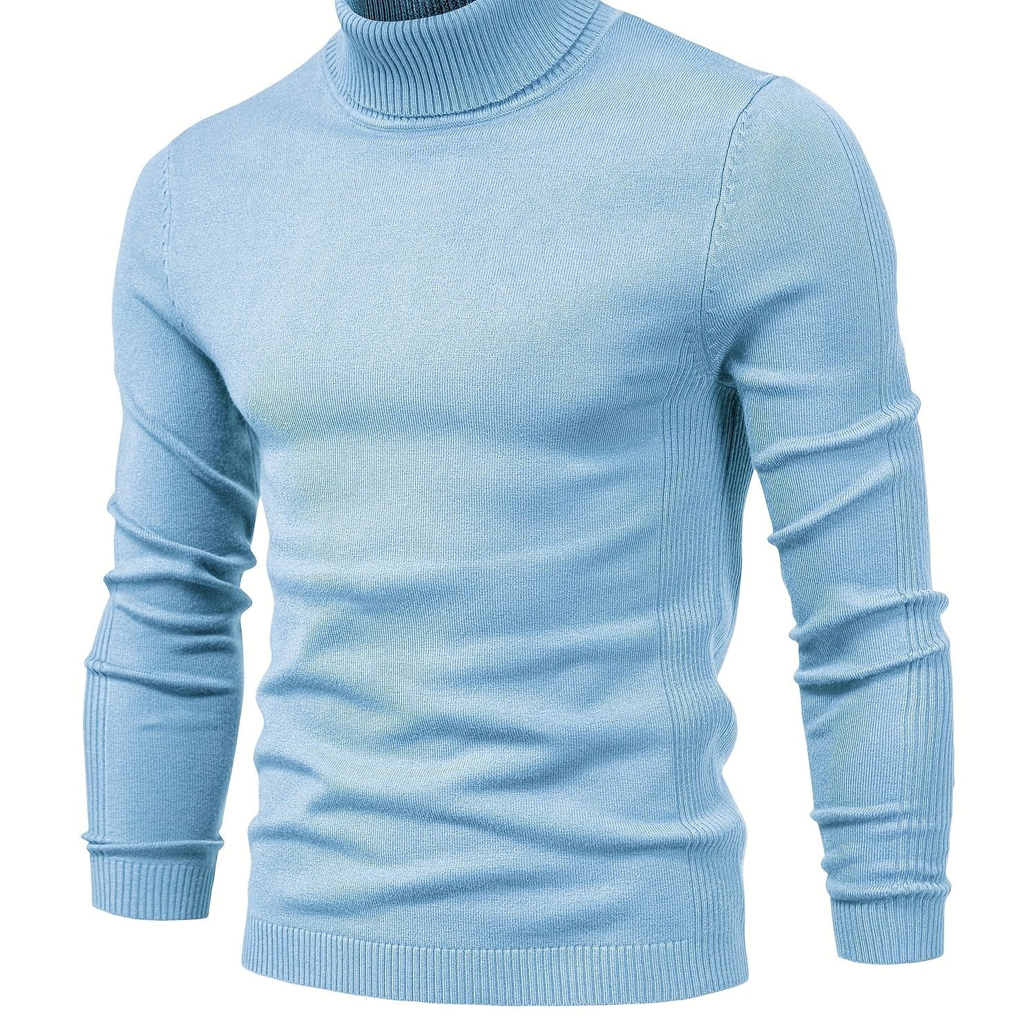 Suéter de cuello alto de viscosa de alta elasticidad para hombre, color sólido, estilo casual de invierno, ajustado