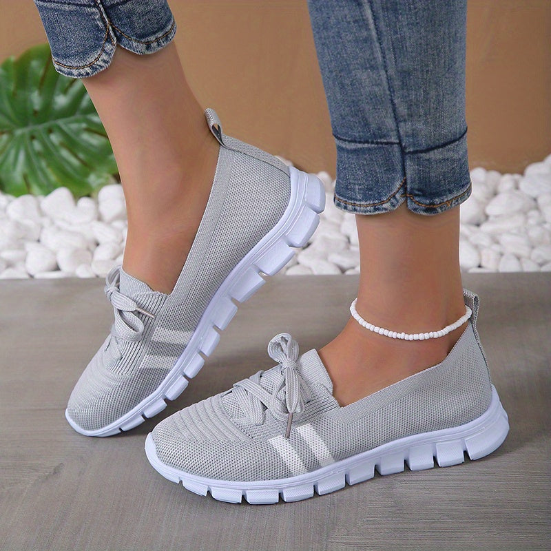 Women's Lace Up Sneakers Knit Low Top Walking Shoes Casual Lightweight Flat Footwear