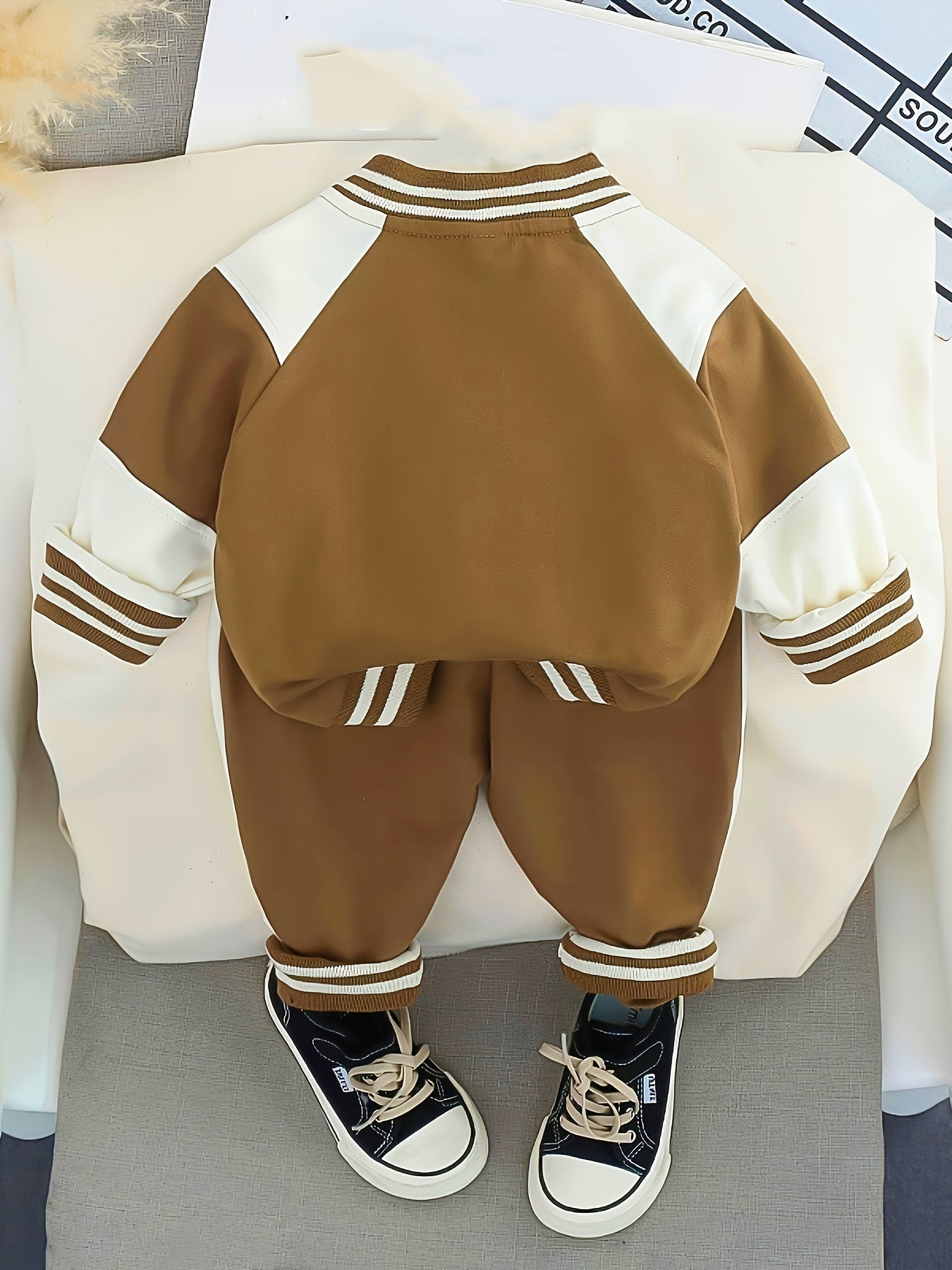 Baby Boy Clothing Set Cotton Color Block Baseball Coat Sweatshirt Pants for Spring Fall Winter