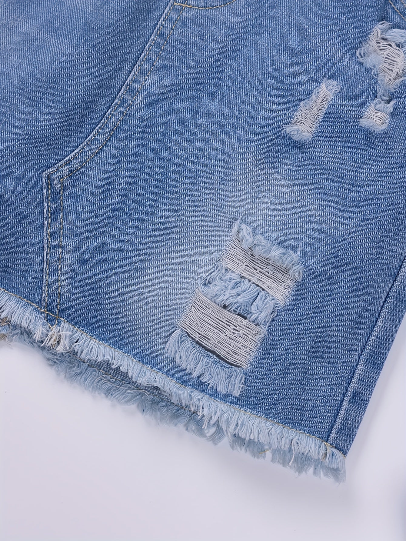 Girls Ripped Denim Set with Long-Sleeve Jacket and Skirt for Outdoor Wear