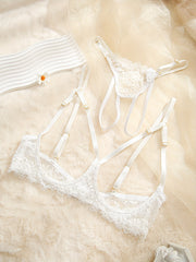 Women's Floral Lace Lingerie Set with Open Bust Bra and Thong